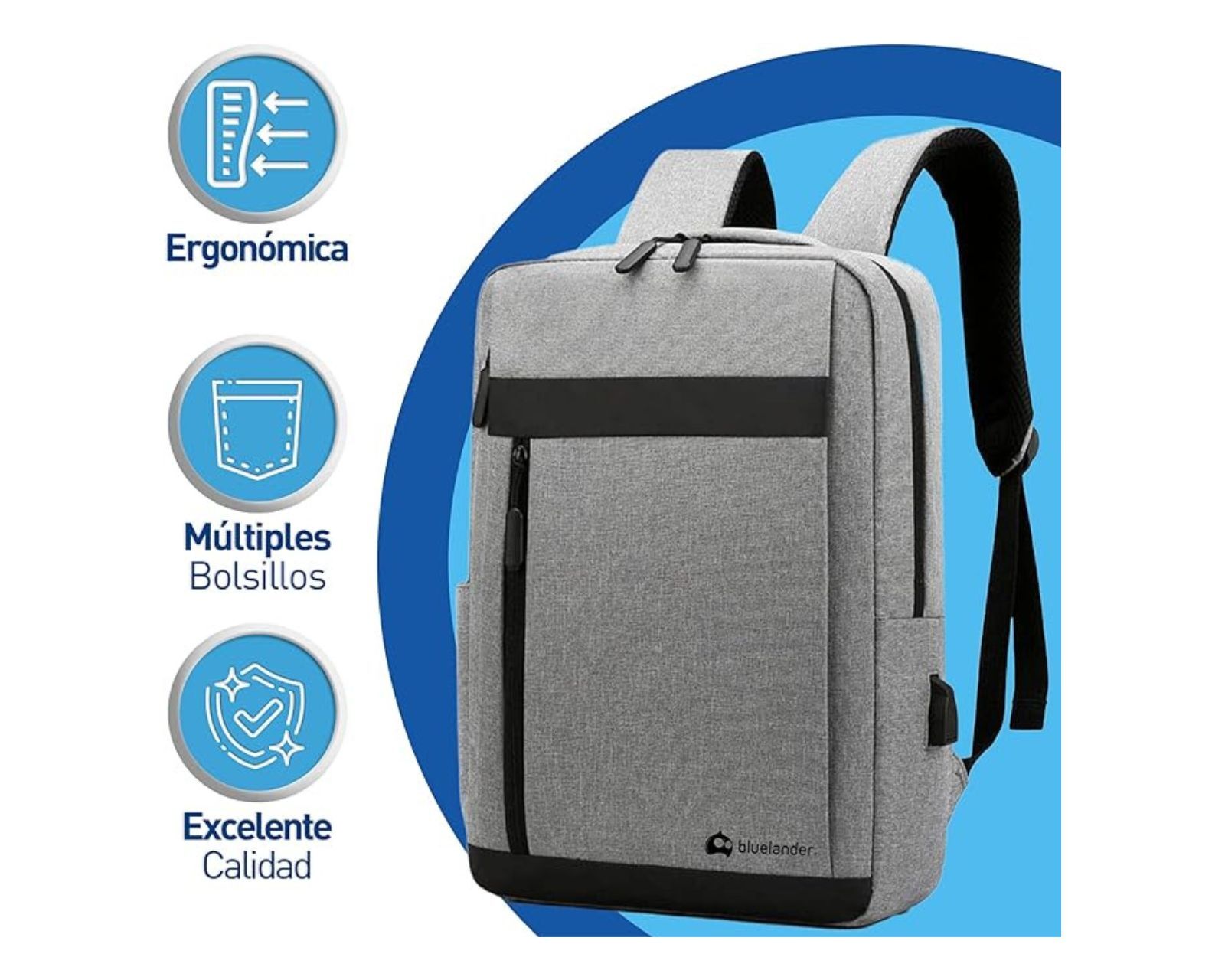 Foto 4 pulgar | Mochila Bluelander para Laptop de hasta 15 pulgadas con Puerto USB y Diseño Impermeable