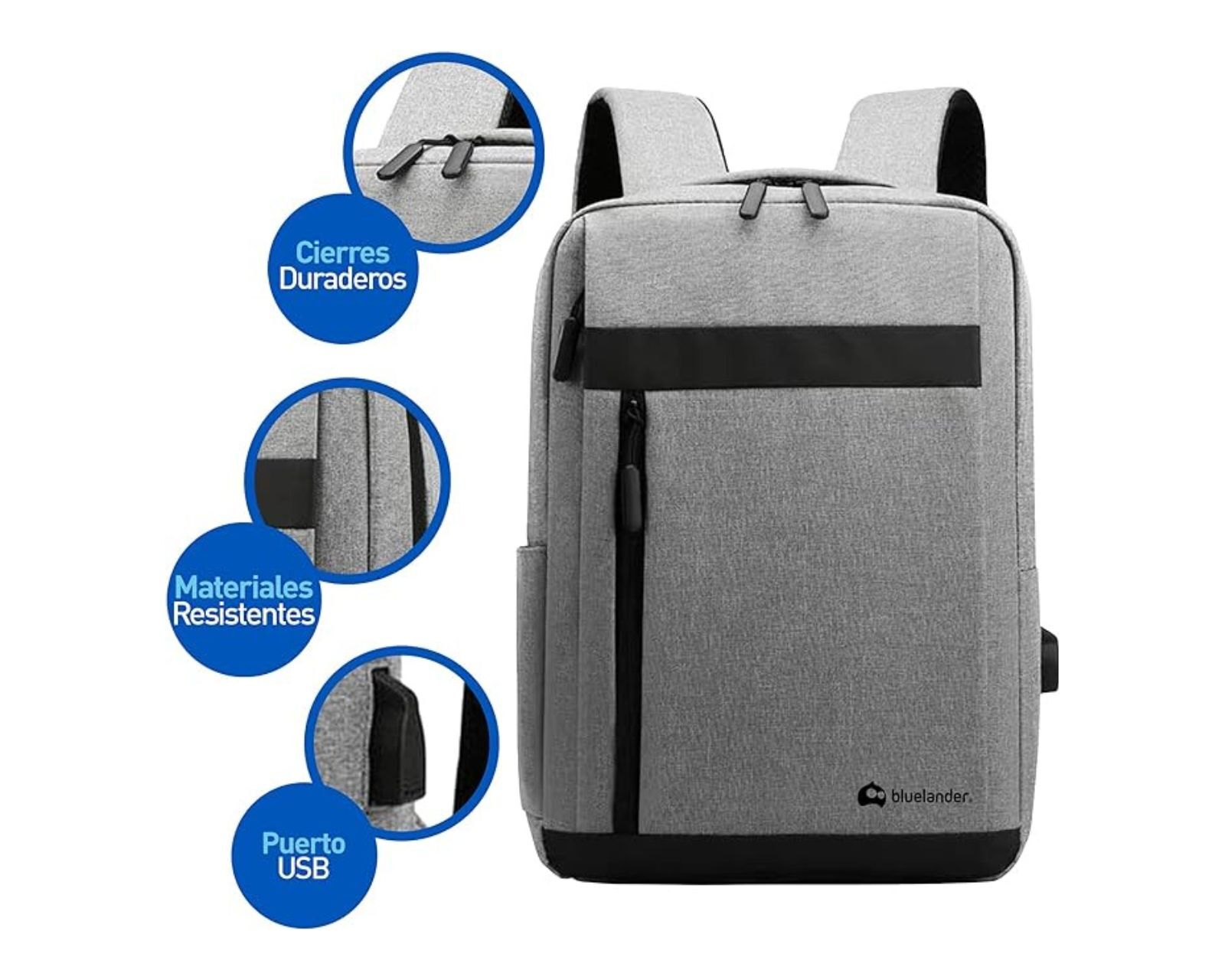 Foto 5 pulgar | Mochila Bluelander para Laptop de hasta 15 pulgadas con Puerto USB y Diseño Impermeable