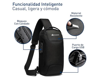 Foto 3 | Mochila Antirrobo Cruzada Bluelander con Puerto USB y Diseño Impermeable