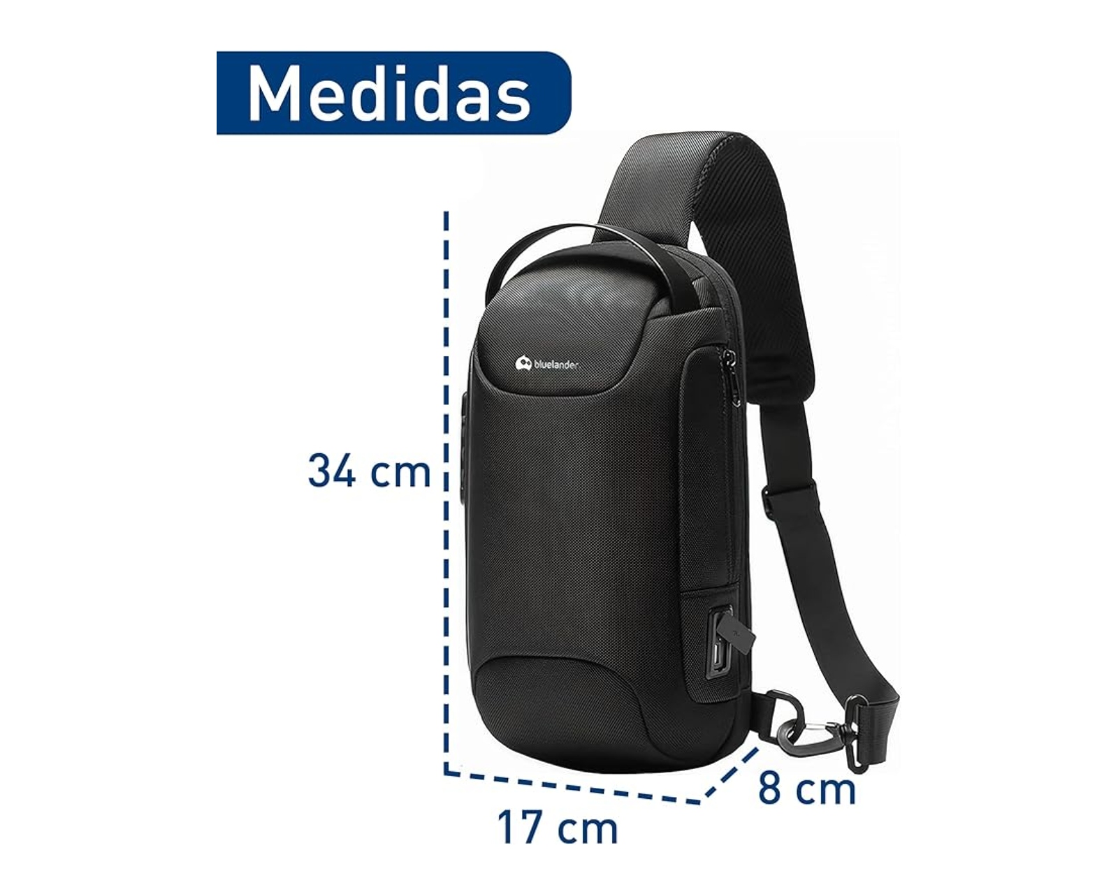 Foto 4 | Mochila Antirrobo Cruzada Bluelander con Puerto USB y Diseño Impermeable