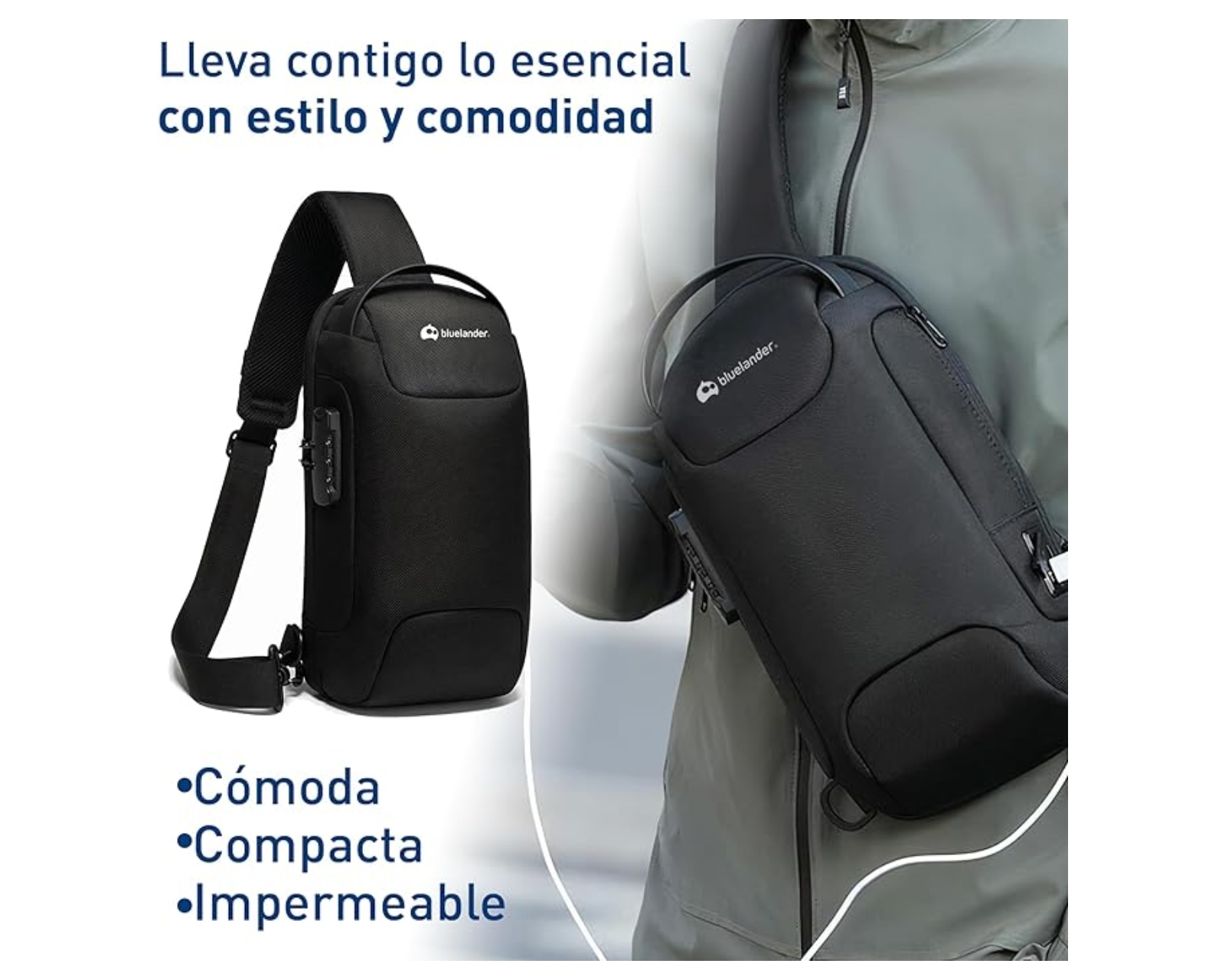 Foto 6 pulgar | Mochila Antirrobo Cruzada Bluelander con Puerto USB y Diseño Impermeable