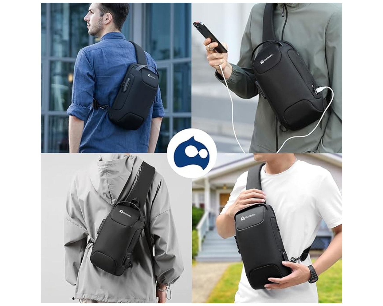 Foto 7 pulgar | Mochila Antirrobo Cruzada Bluelander con Puerto USB y Diseño Impermeable