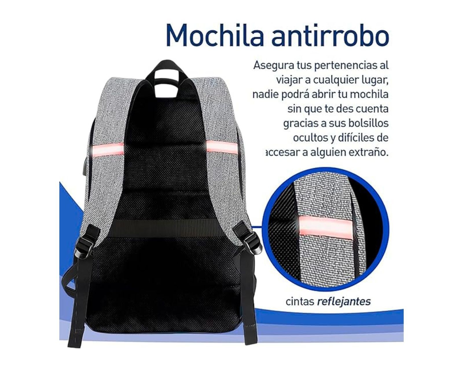 Foto 3 pulgar | Mochila para Laptop Bluelander Candado Antirrobo Puerto USB Auxiliar para Auriculares Impermeable