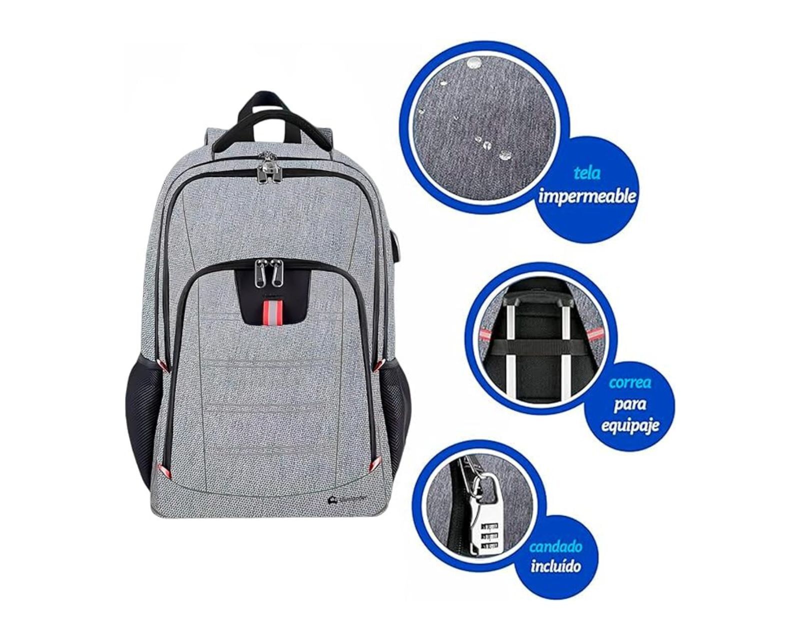 Foto 5 pulgar | Mochila para Laptop Bluelander Candado Antirrobo Puerto USB Auxiliar para Auriculares Impermeable