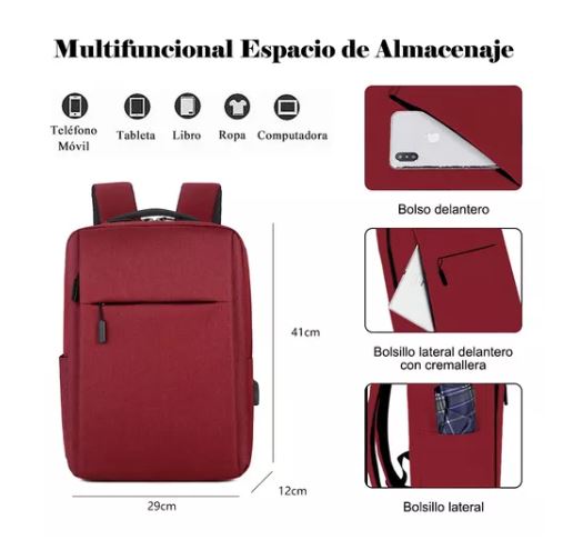 Foto 4 pulgar | Mochila Wünd Roja Antirrobo Impermeable con Carga USB