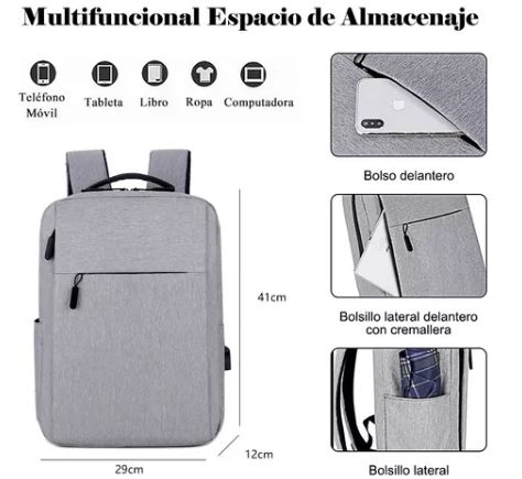 Foto 4 pulgar | Mochila Wünd Gris Antirrobo Impermeable con Carga USB