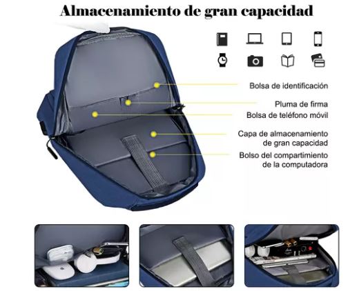 Foto 4 pulgar | Mochila Wünd Azul Antirrobo Impermeable con Carga USB