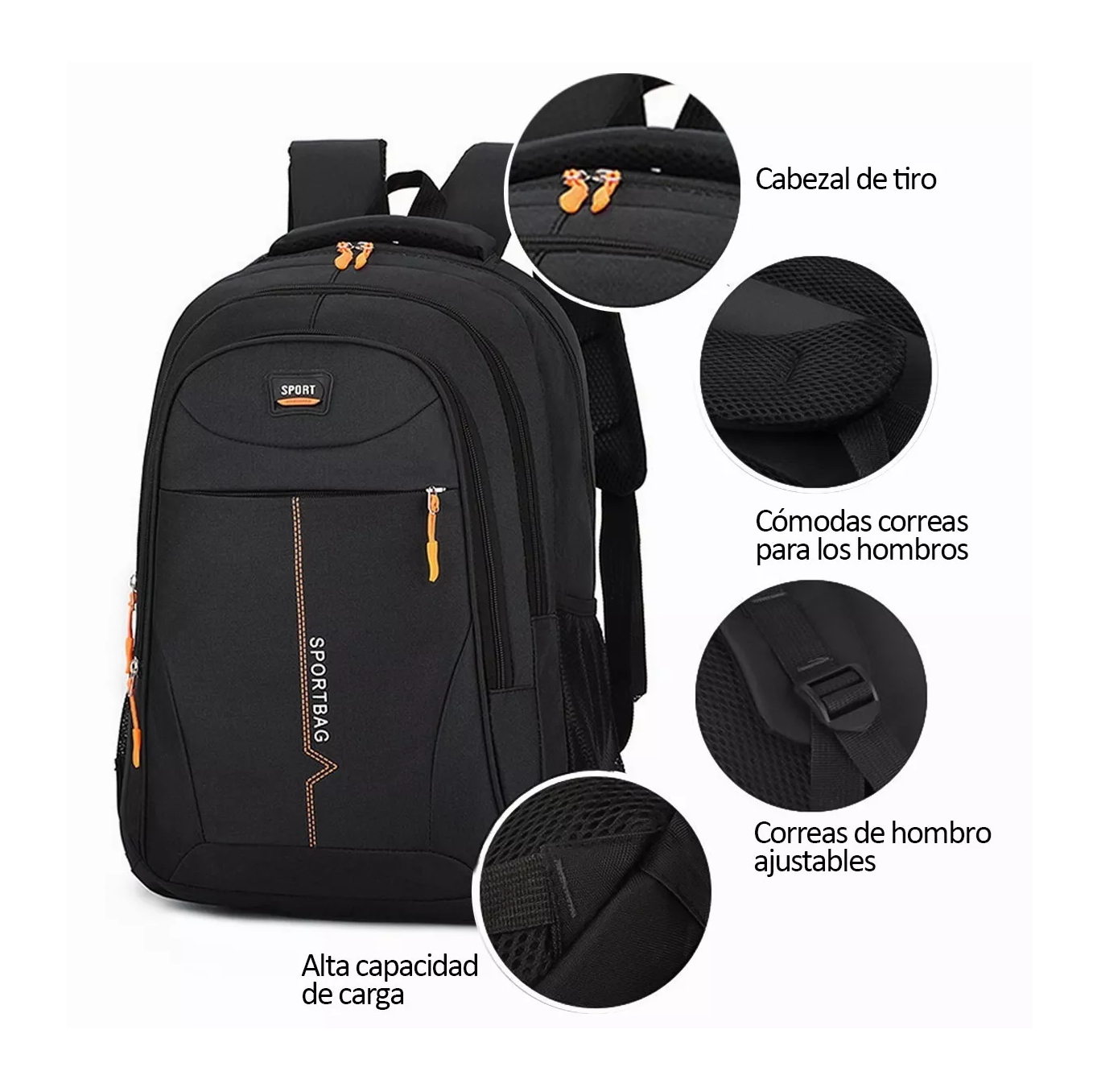 Foto 3 pulgar | Mochila Sport Negra Líneas Amarillas