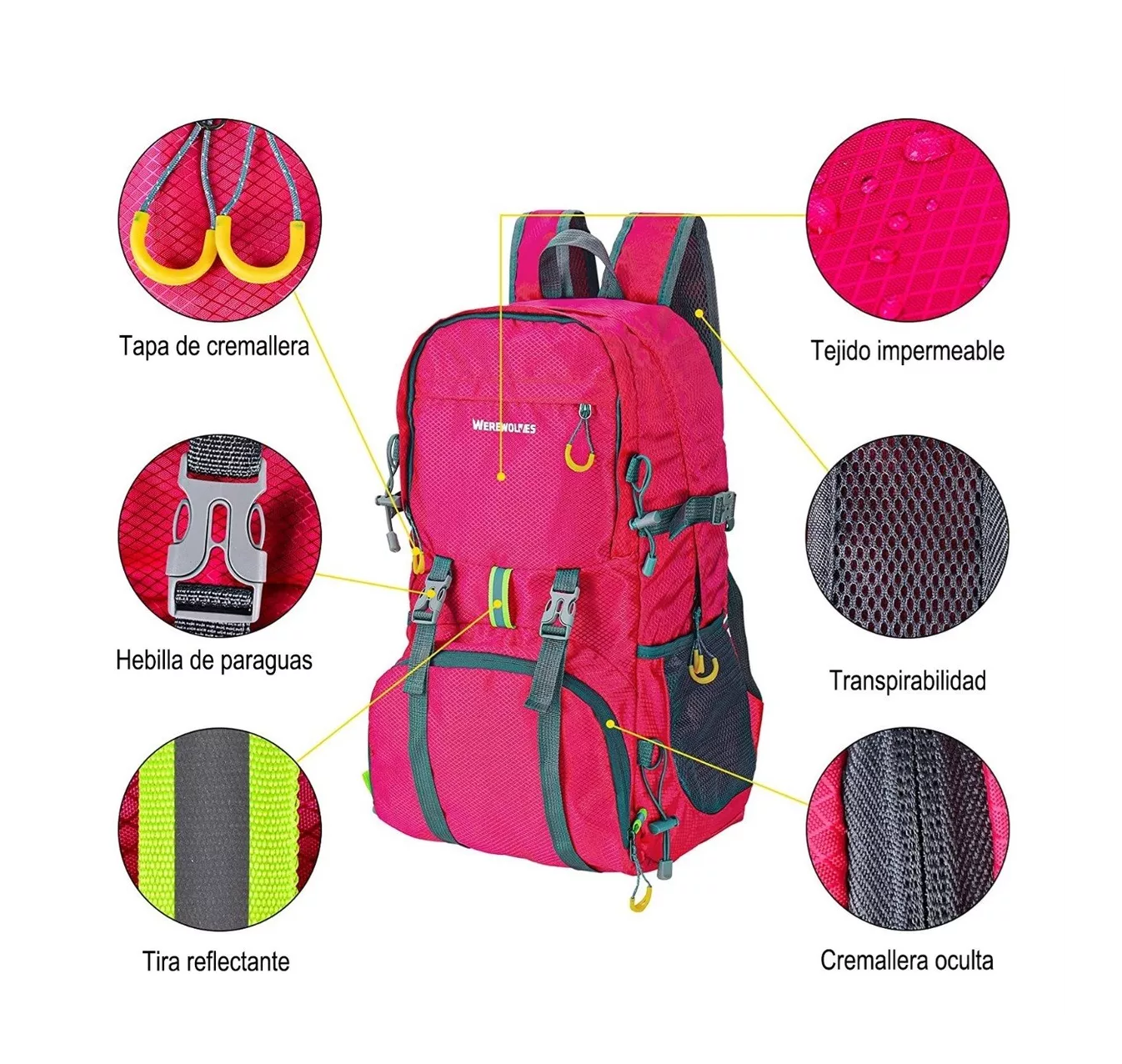 Foto 3 pulgar | Mochila de Senderismo Werewolves Impermeable Plegable 35l Roja