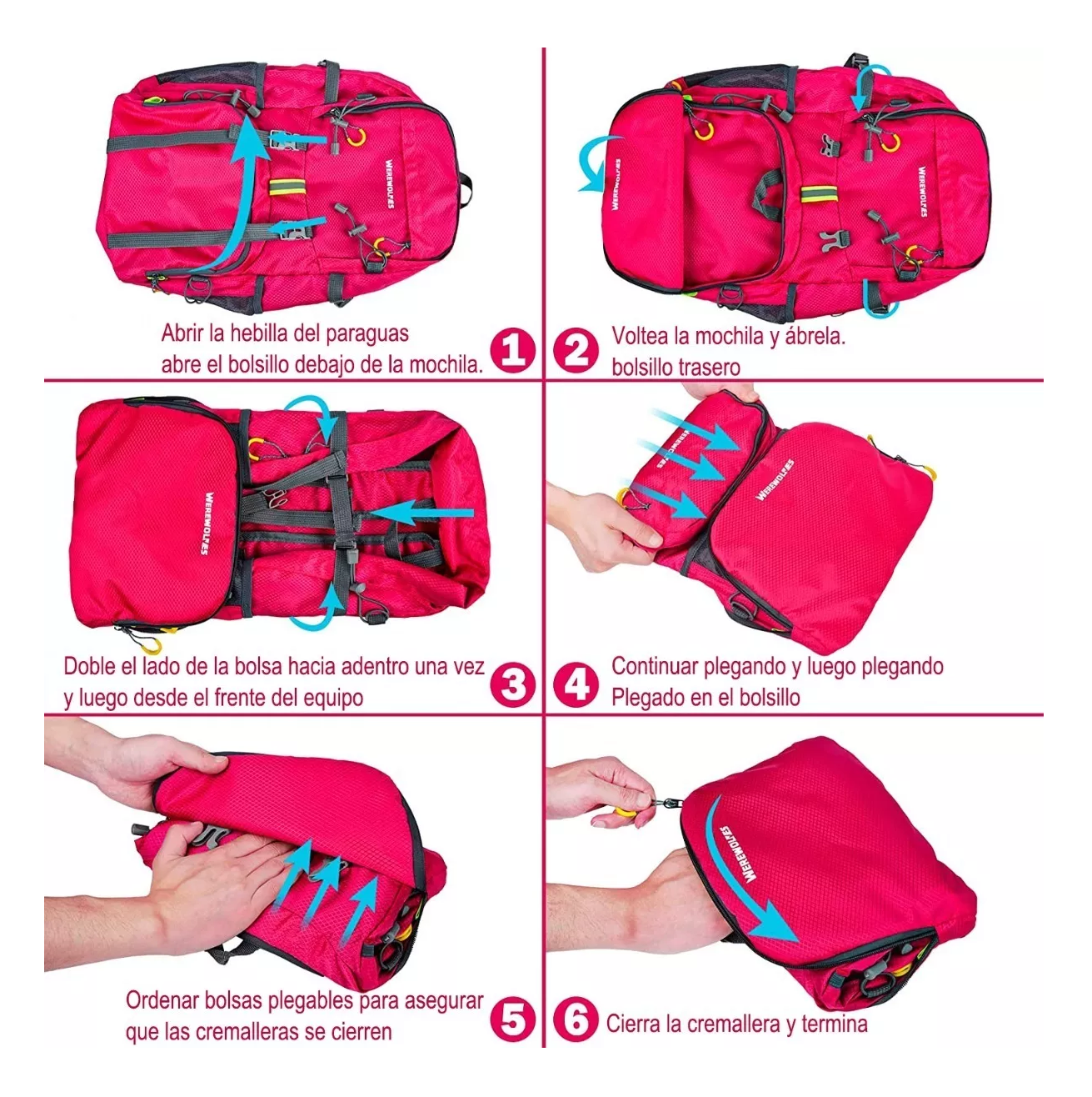 Foto 6 pulgar | Mochila de Senderismo Werewolves Impermeable Plegable 35l Roja