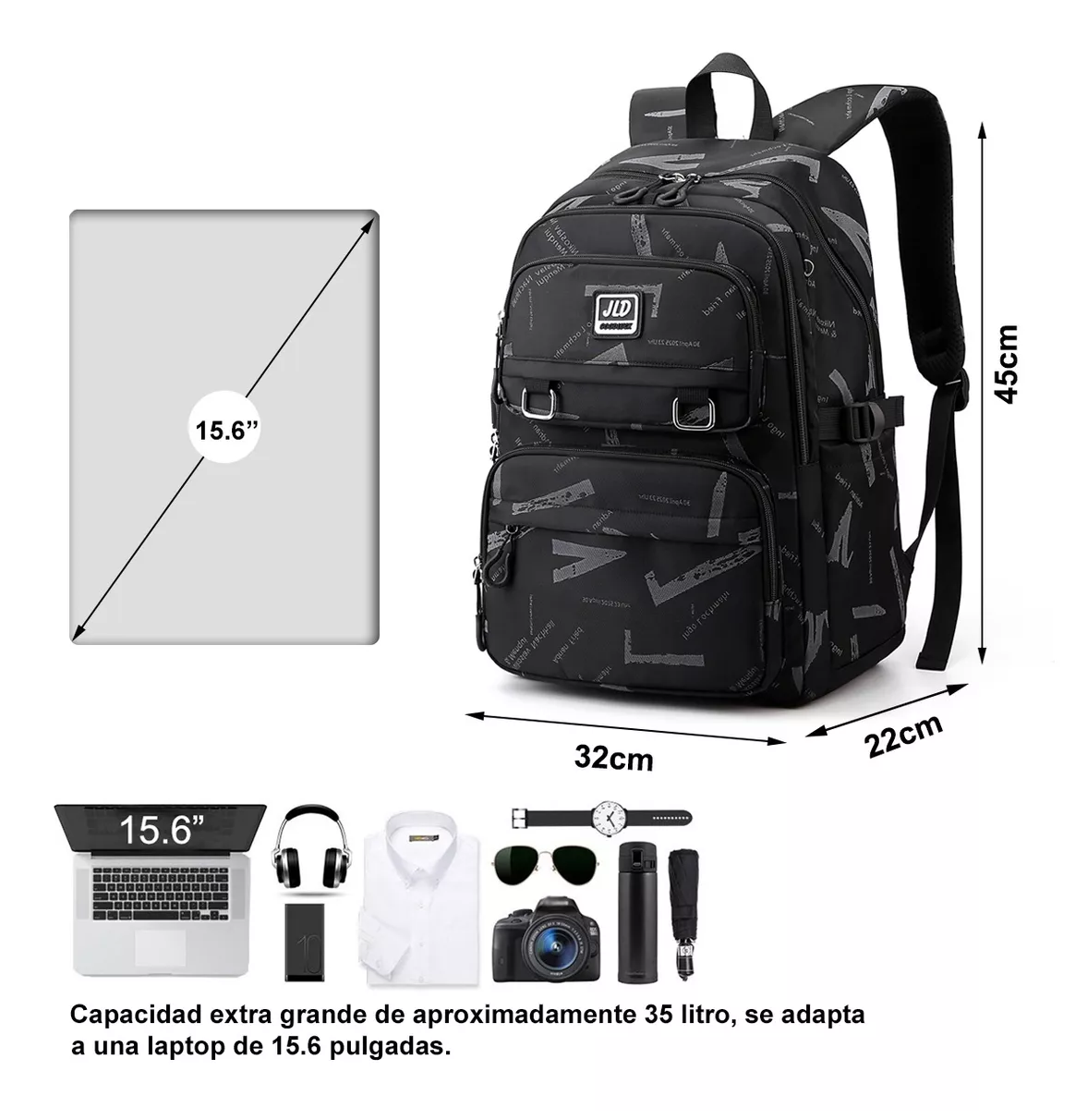 Foto 4 | Mochila Hombre Extra Grande 35l, Black Graffiti