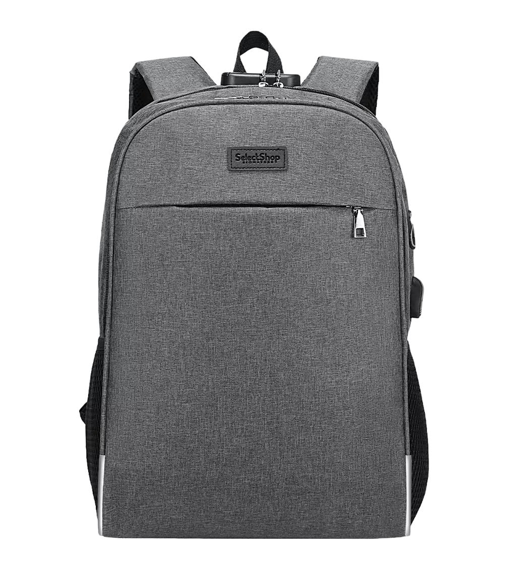 Mochila Antirrobo Escolar SelectShop con Contraseña y Usb Gris