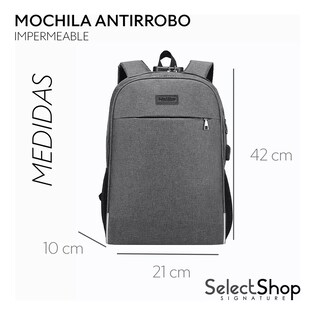 Foto 3 | Mochila Antirrobo Escolar SelectShop con Contraseña y Usb Gris