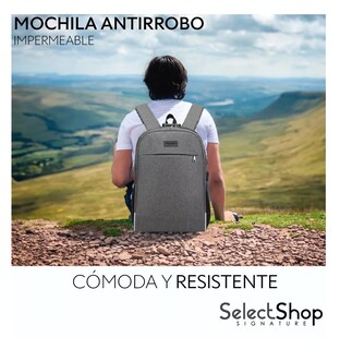 Foto 4 | Mochila Antirrobo Escolar SelectShop con Contraseña y Usb Gris