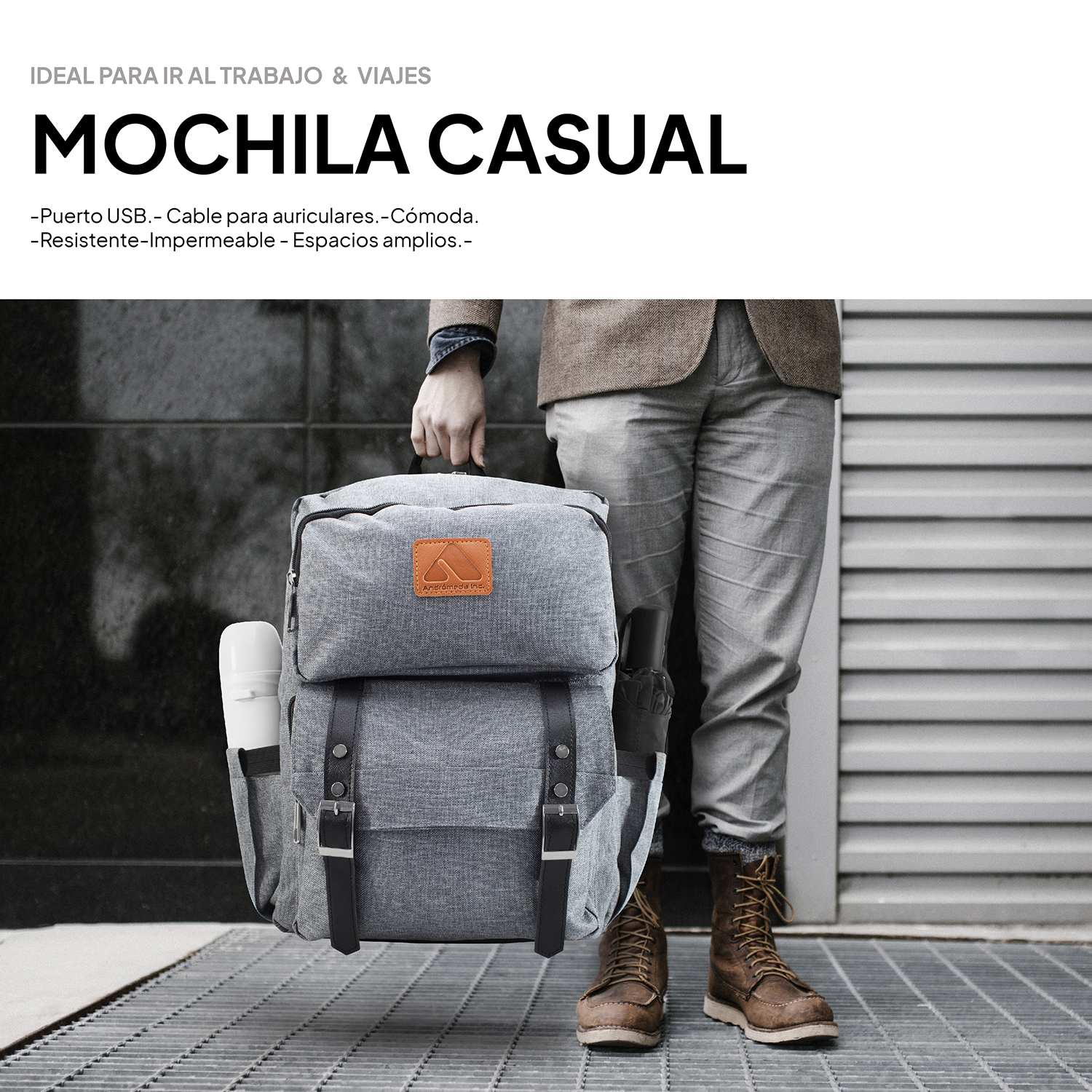 Foto 7 | Mochila Escolar Andrómeda Inc Gris con Espacio para Laptop