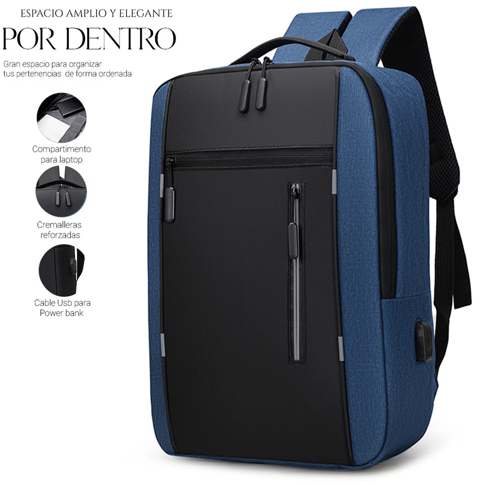 Foto 4 pulgar | Mochilas Backpack Impermeable Puerto Usb Set 3pzs Azul