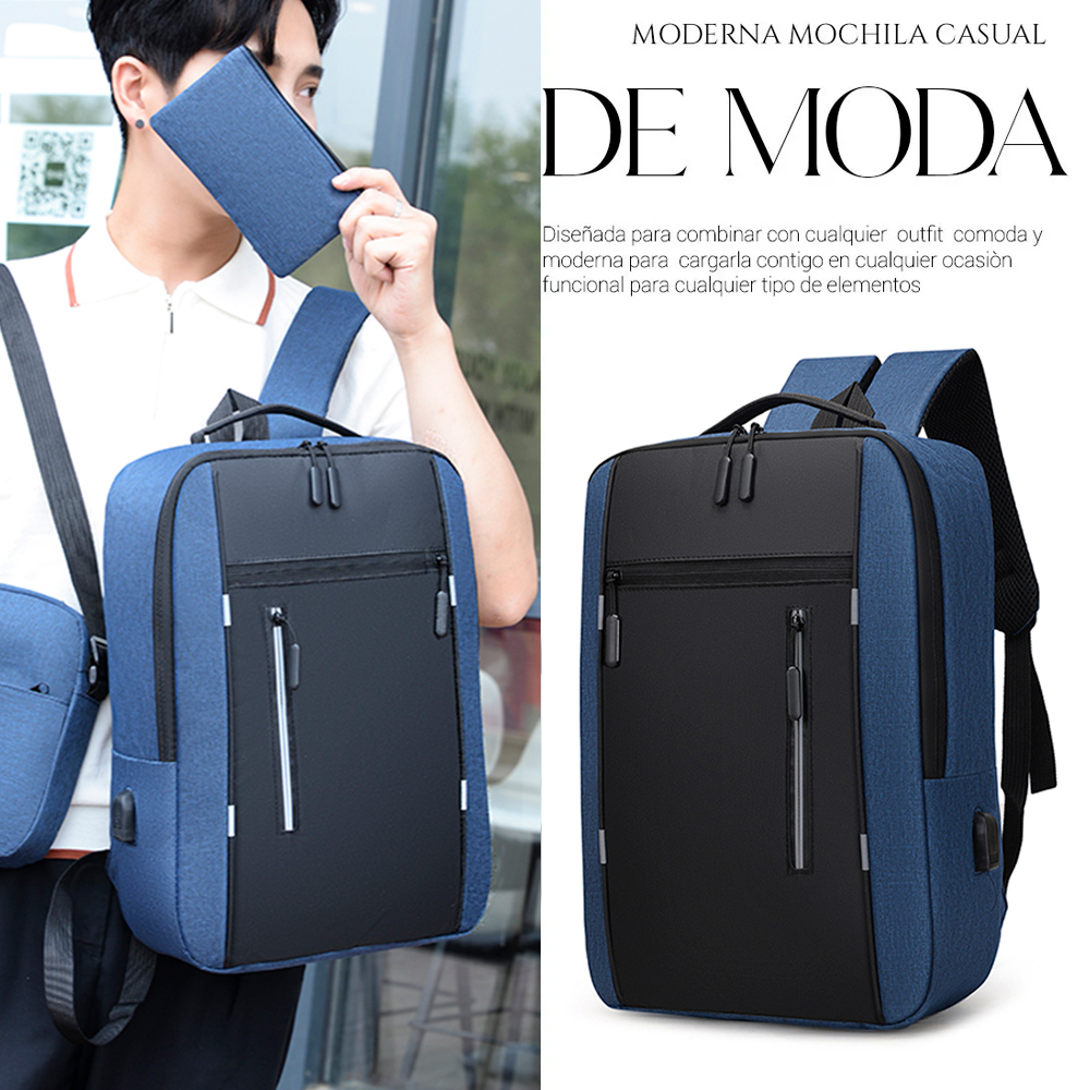 Foto 6 pulgar | Mochilas Backpack Impermeable Puerto Usb Set 3pzs Azul