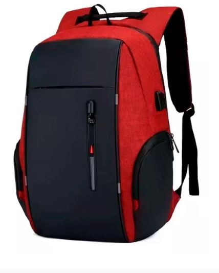Mochila De Gran Capacidad Antirrobo Para Laptop Cargador Usb Color Negro Con Rojo