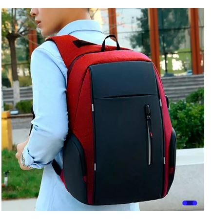 Foto 3 pulgar | Mochila De Gran Capacidad Antirrobo Para Laptop Cargador Usb Color Negro Con Rojo