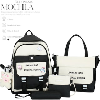 Foto 2 | Mochila Shendy Vendy Negra Set 4 Piezas Bolsa Lapicera Juvenil para Laptop