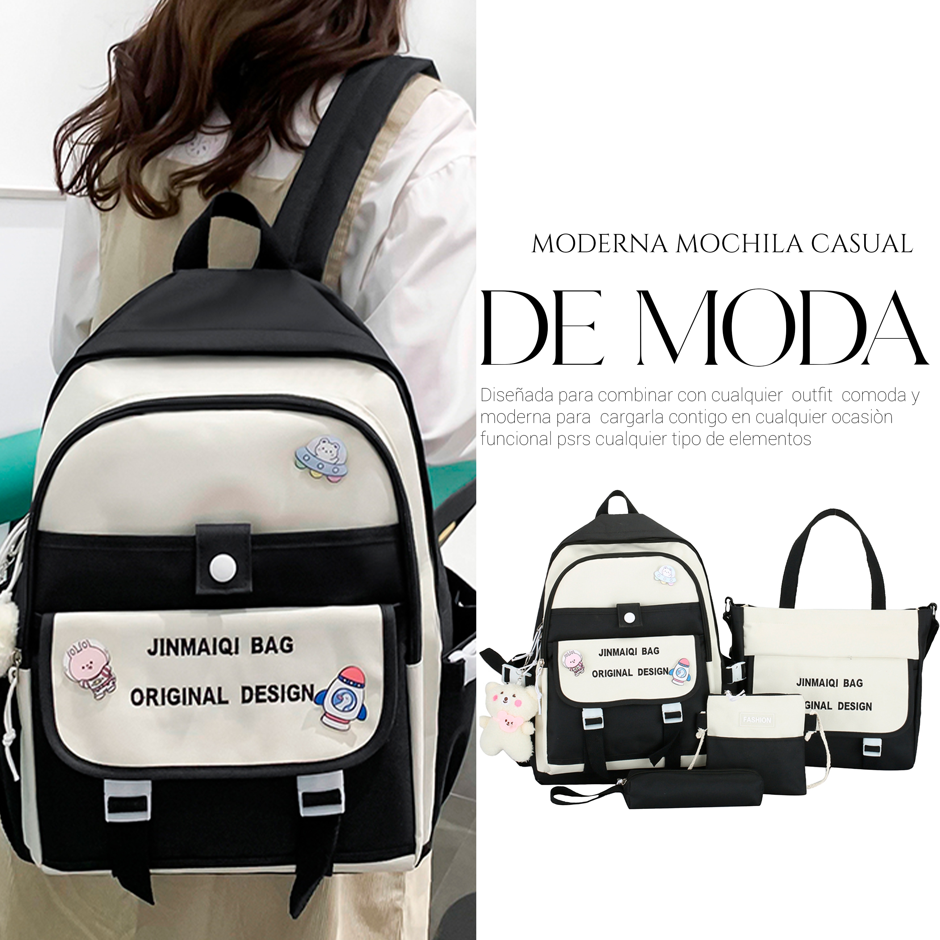 Foto 4 | Mochila Shendy Vendy Negra Set 4 Piezas Bolsa Lapicera Juvenil para Laptop