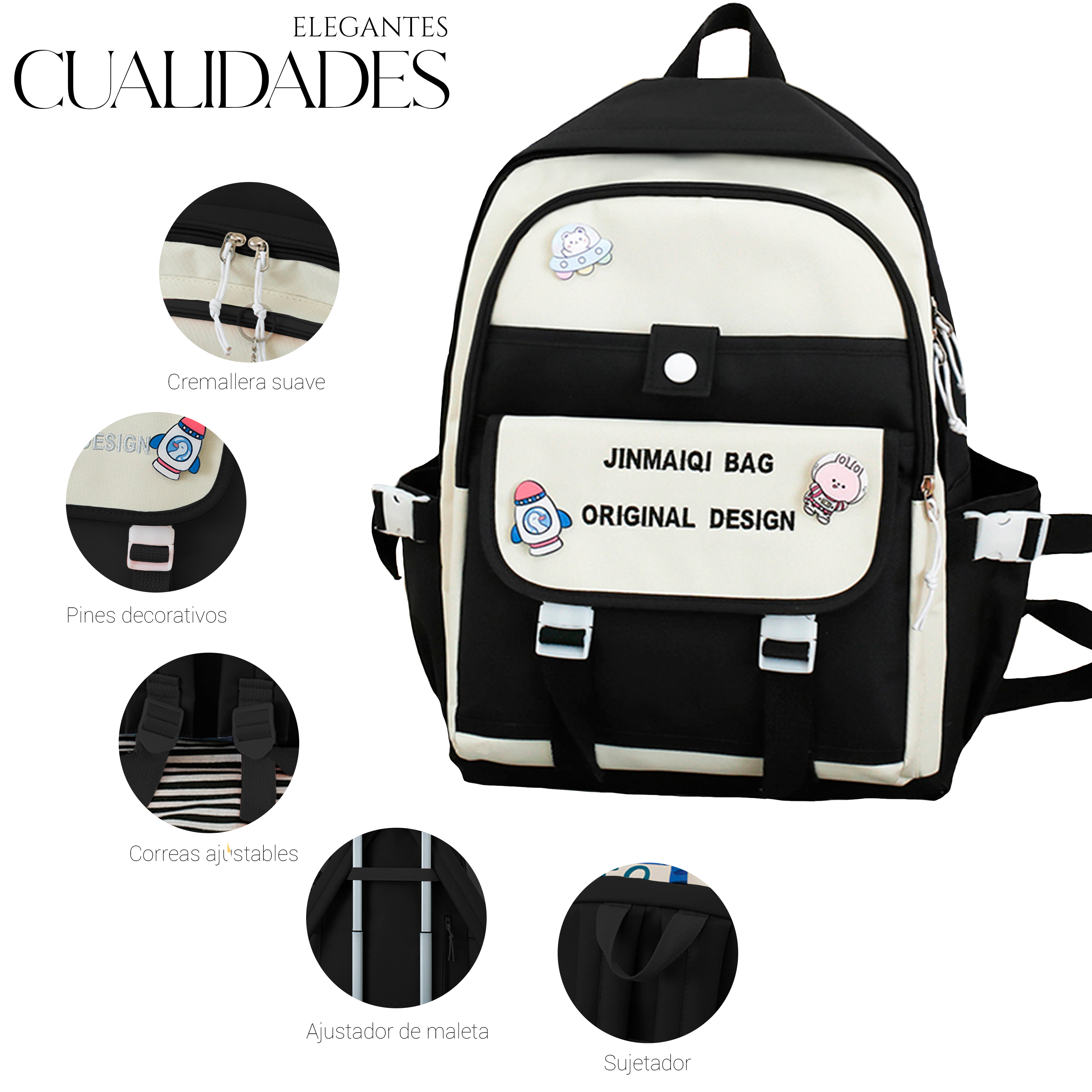 Foto 6 pulgar | Mochila Shendy Vendy Negra Set 4 Piezas Bolsa Lapicera Juvenil para Laptop