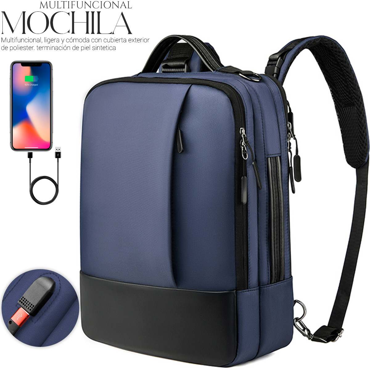 Foto 3 pulgar | Mochila Backpack Impermeble Shendy Vendy Azul de Gran Capacidad con Puerto USB