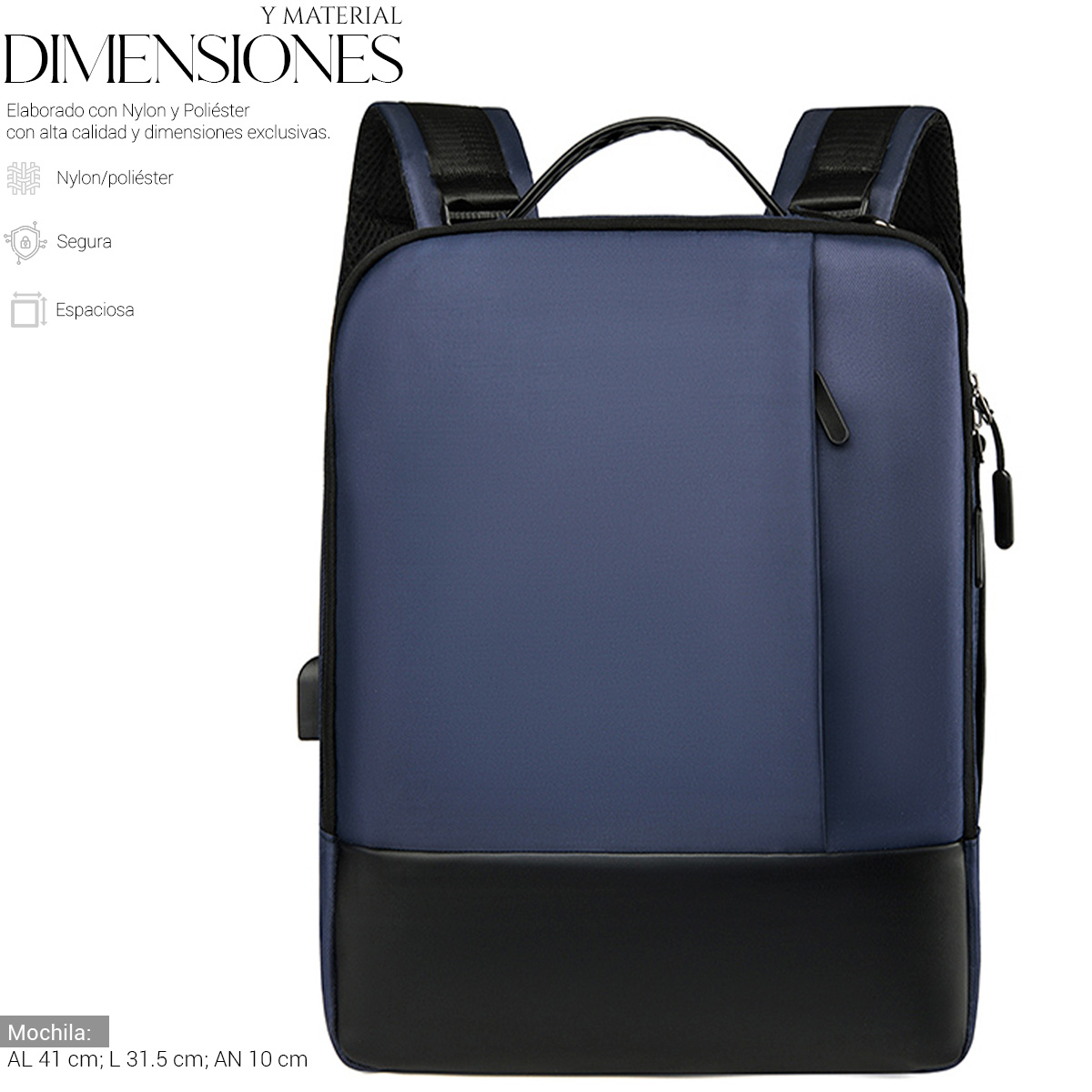 Foto 5 pulgar | Mochila Backpack Impermeble Shendy Vendy Azul de Gran Capacidad con Puerto USB