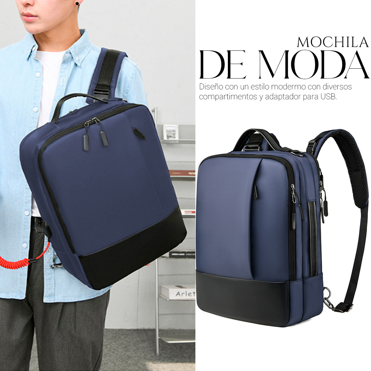 Foto 6 | Mochila Backpack Impermeble Shendy Vendy Azul de Gran Capacidad con Puerto USB