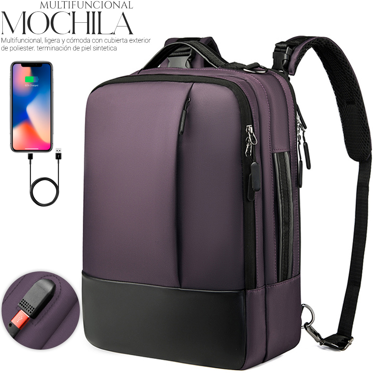 Foto 2 | Mochila Shendy Vendy Backpack Impermeable De Gran Capacidad Con Puerto USB