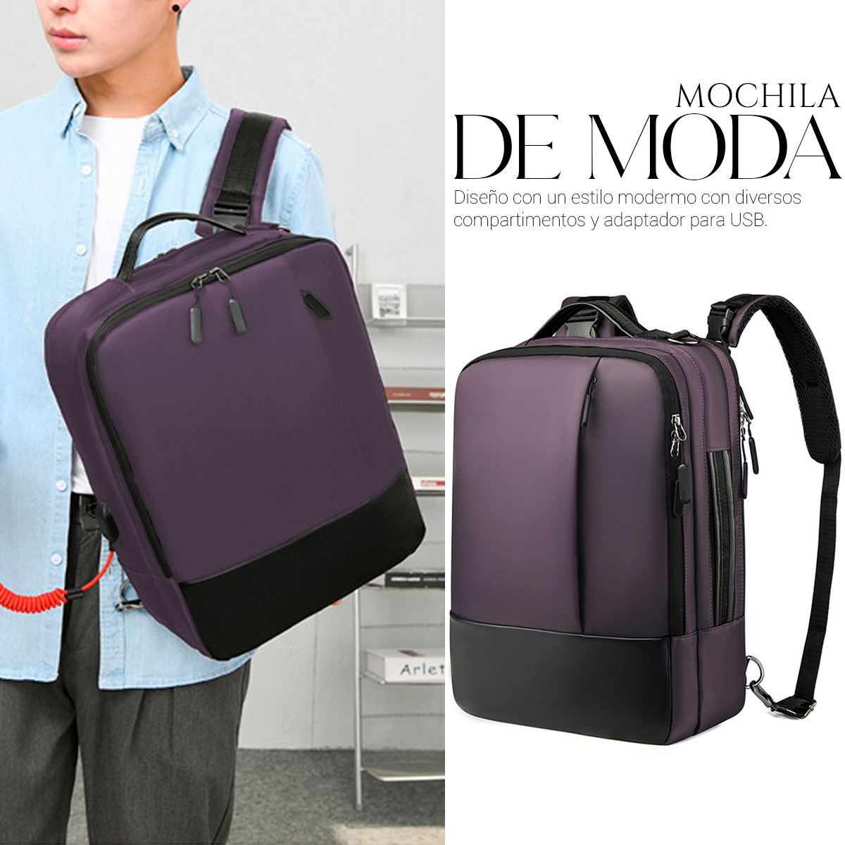 Foto 6 | Mochila Shendy Vendy Backpack Impermeable De Gran Capacidad Con Puerto USB