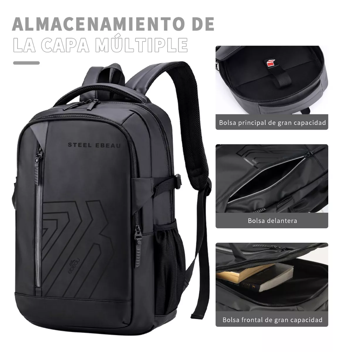 Foto 3 pulgar | Mochila Antirrobo Steel Ebeau color Gris Para Hombre