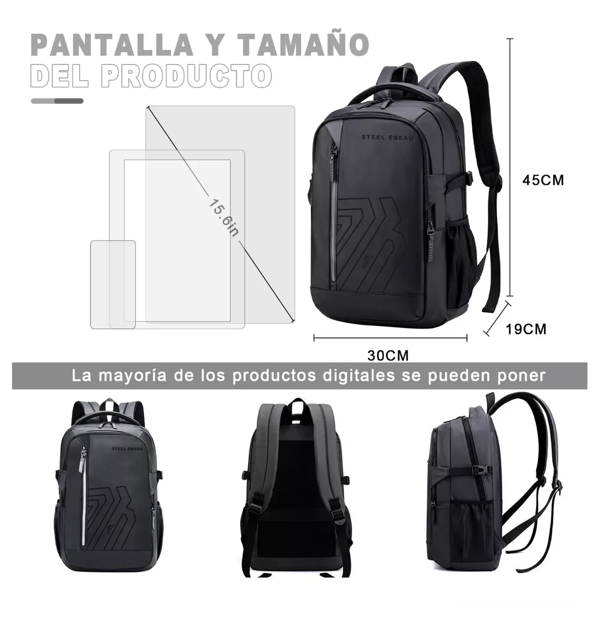 Foto 4 pulgar | Mochila Antirrobo Steel Ebeau color Gris Para Hombre