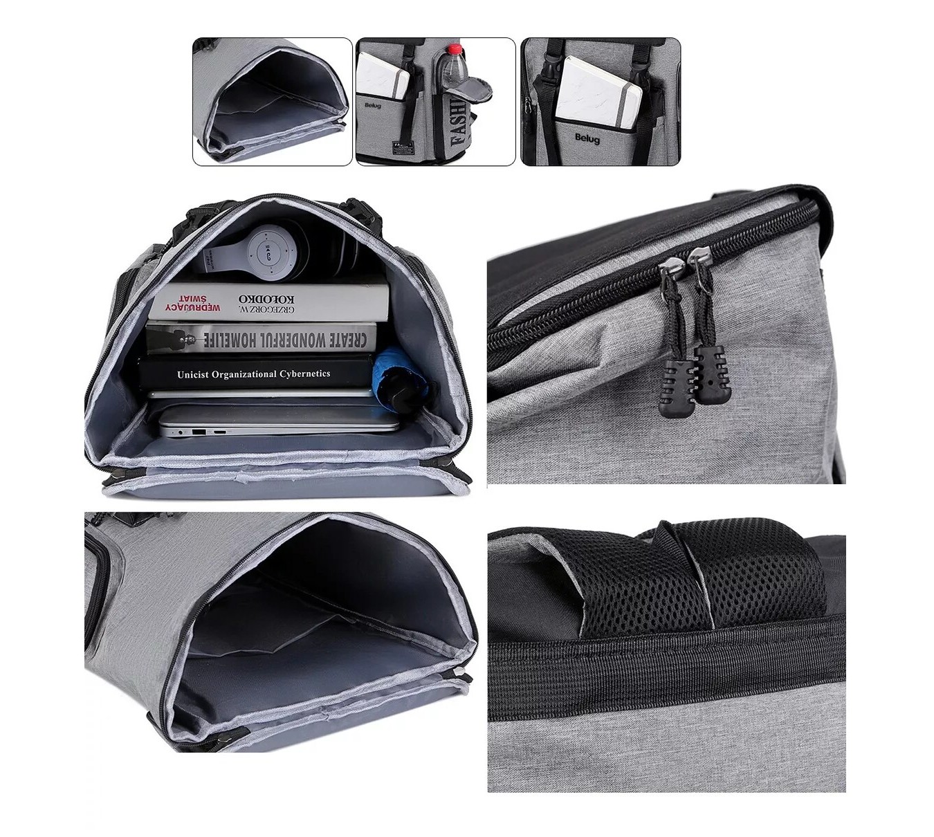 Foto 6 pulgar | Mochila para Laptop Fashion Impermeable Gris/Negro