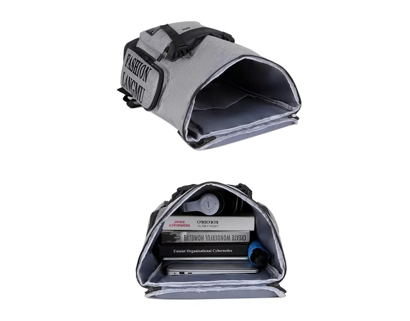 Foto 7 pulgar | Mochila para Laptop Fashion Impermeable Gris/Negro
