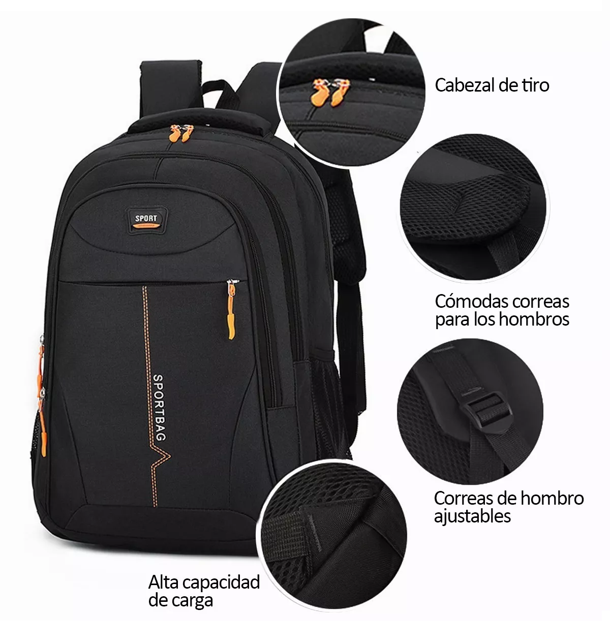 Foto 3 pulgar | Mochila Sport Negra Gran Capacidad