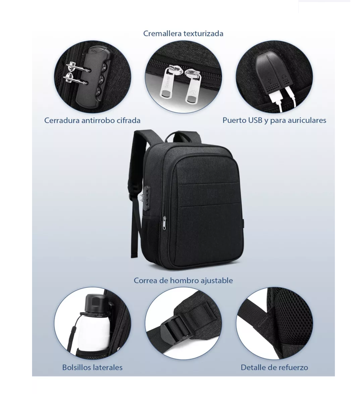 Foto 3 | Mochila para Laptop de 15.6 Pulgadas Negra