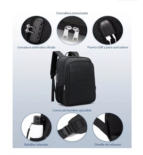 Foto 3 | Mochila para Laptop de 15.6 Pulgadas Negra