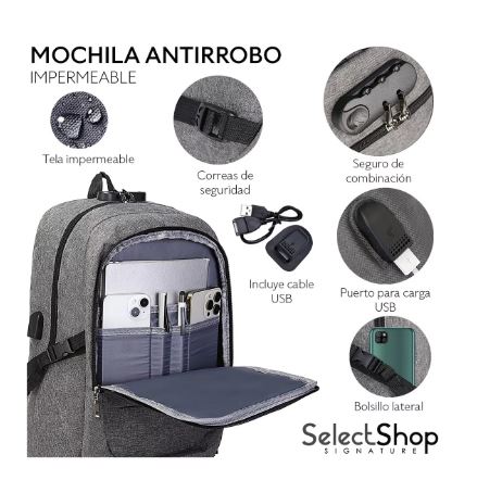 Foto 3 pulgar | Mochila Antirrobo Impermeable Escolar Con Contraseña Y Usb Color Gris Diseño De La Tela Ea4c