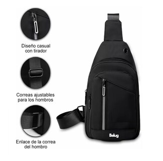 Foto 2 | Pechera Mochila Impermeable Multifunción Cruzada Hombro Negro Belug