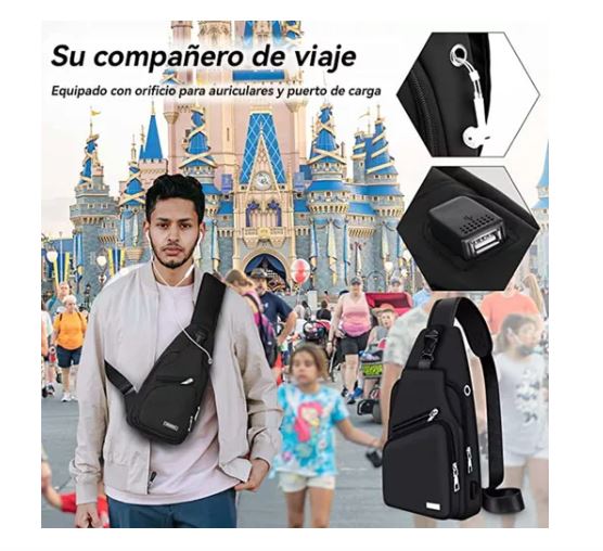 Foto 2 | Mochila Cruzada Wünd Negra Impermeable Para Hombre