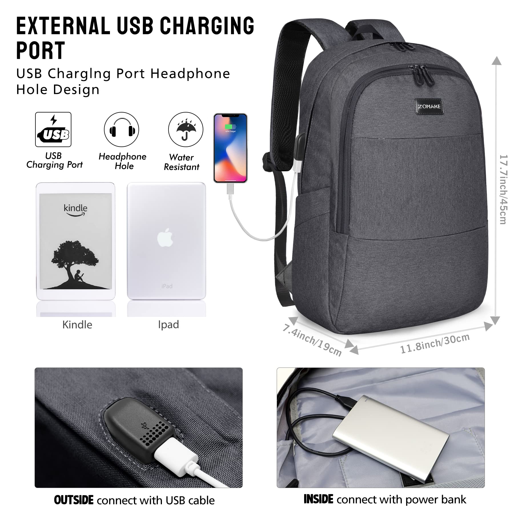 Foto 3 | Mochila Zomake Resistente al Agua y Antirrobo - Venta Internacional