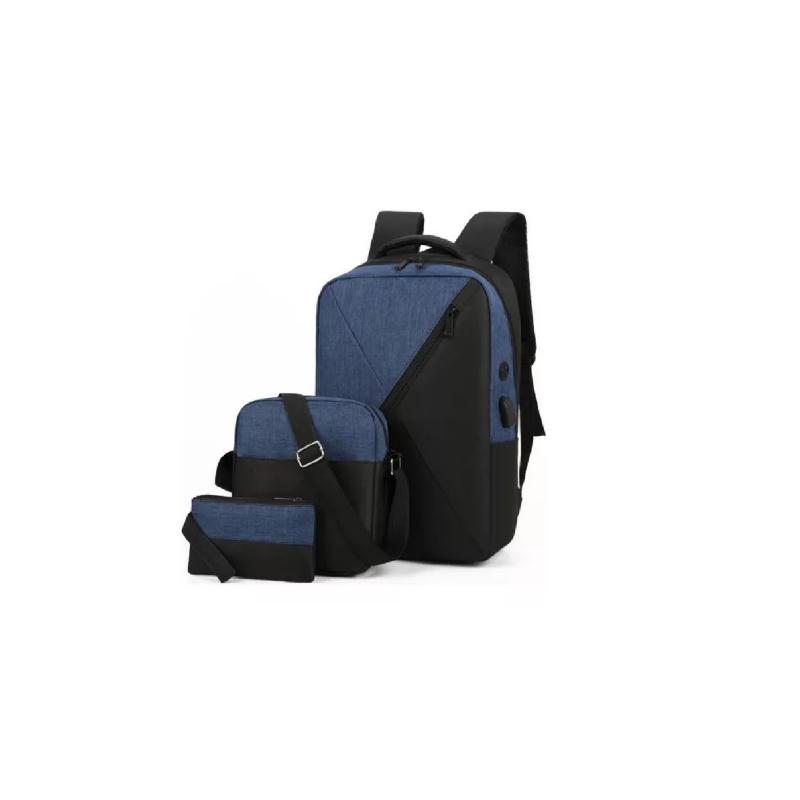 Foto 2 pulgar | Mochila + Bolso de Hombro + Bolso de Mano Azul con Cargador USB - Venta Internacional