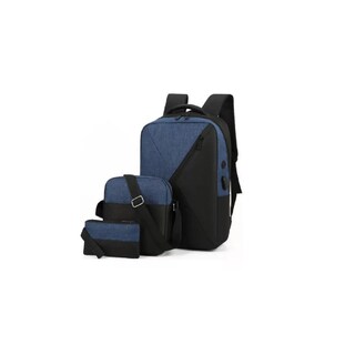 Foto 1 | Mochila + Bolso de Hombro + Bolso de Mano Azul con Cargador USB - Venta Internacional