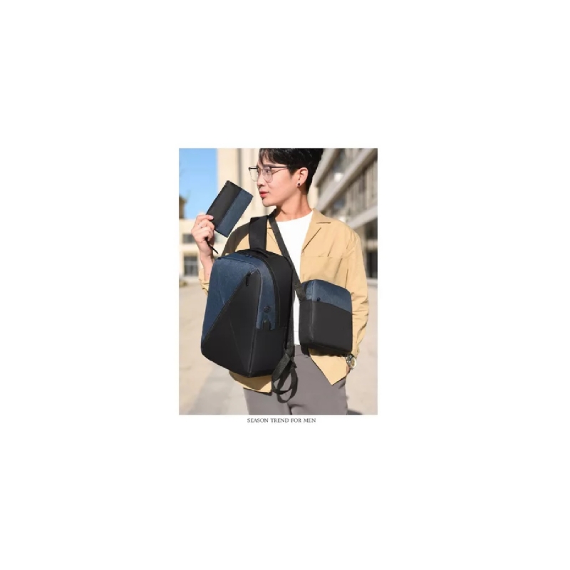 Foto 4 pulgar | Mochila + Bolso de Hombro + Bolso de Mano Azul con Cargador USB - Venta Internacional