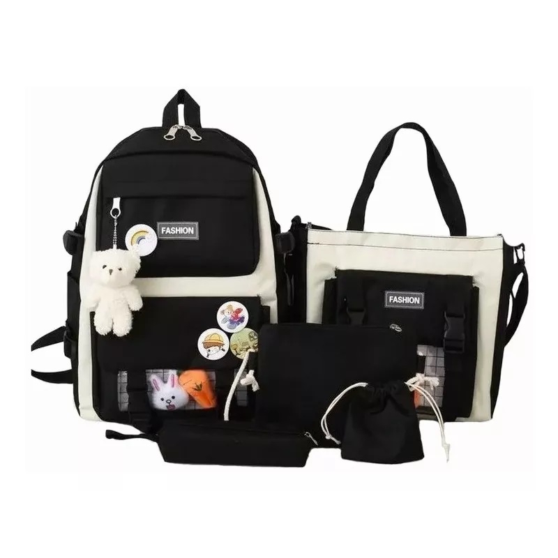Foto 1 | Set de Mochilas de Estilo Coreano para Viajes Escolares 5 Piezas color Negro - Venta Internacional