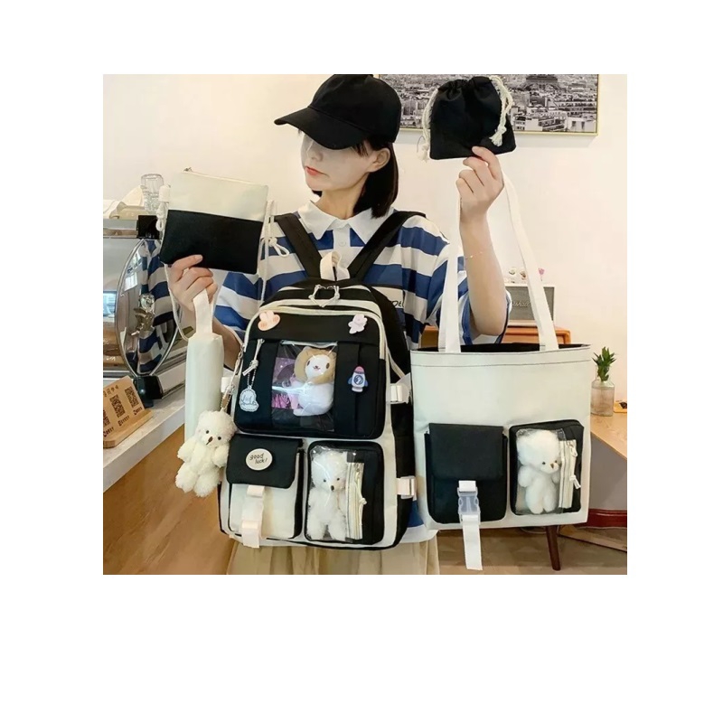 Foto 2 | Set de Mochilas de Estilo Coreano para Viajes Escolares 5 Piezas color Negro - Venta Internacional