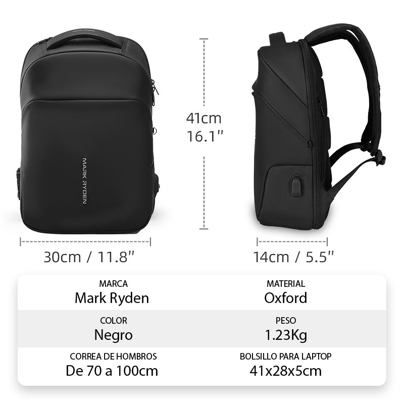 Foto 5 pulgar | Mochila Mark Ryden Krattos Impermeable Para Portátil Con Puerto Usb - Venta Internacional.