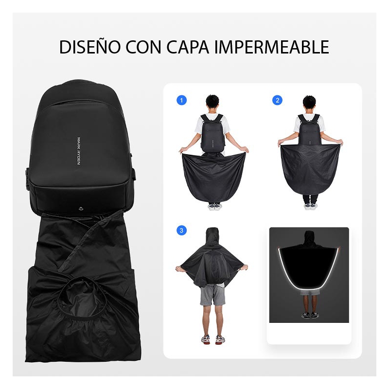 Foto 7 pulgar | Mochila Mark Ryden Krattos Impermeable Para Portátil Con Puerto Usb - Venta Internacional.