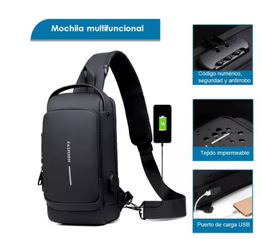 Foto 4 pulgar | Mochila Cruzada Antirrobo Impermeable color Negro para Hombre